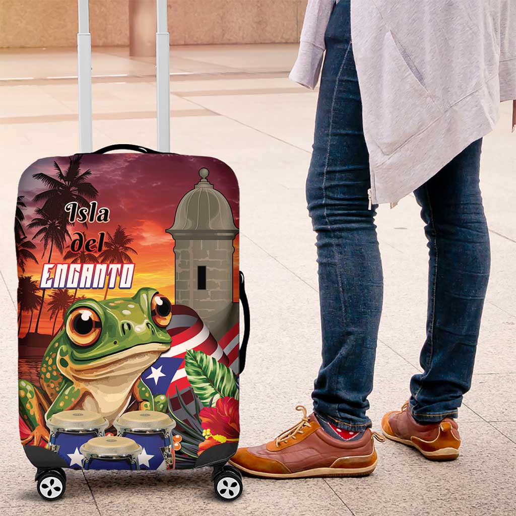 Puerto Rico Coqui Frog Sunset Luggage Cover Isla Del Encanto Tropical Vibe - Wonder Print Shop
