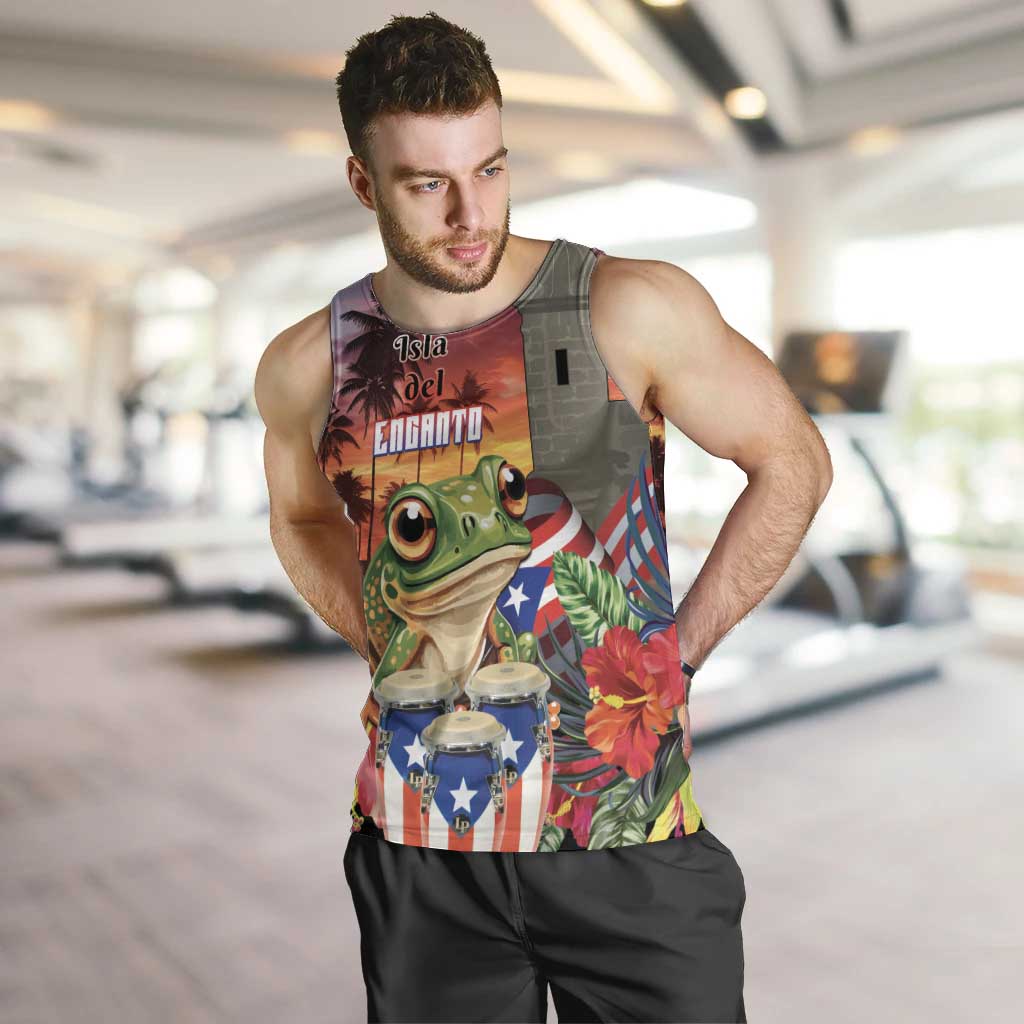 Puerto Rico Coqui Frog Sunset Men Tank Top Isla Del Encanto Tropical Vibe - Wonder Print Shop