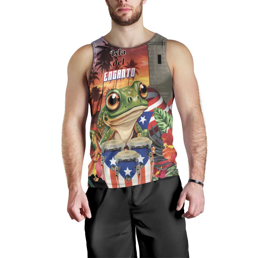 Puerto Rico Coqui Frog Sunset Men Tank Top Isla Del Encanto Tropical Vibe - Wonder Print Shop