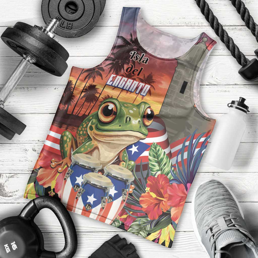 Puerto Rico Coqui Frog Sunset Men Tank Top Isla Del Encanto Tropical Vibe - Wonder Print Shop