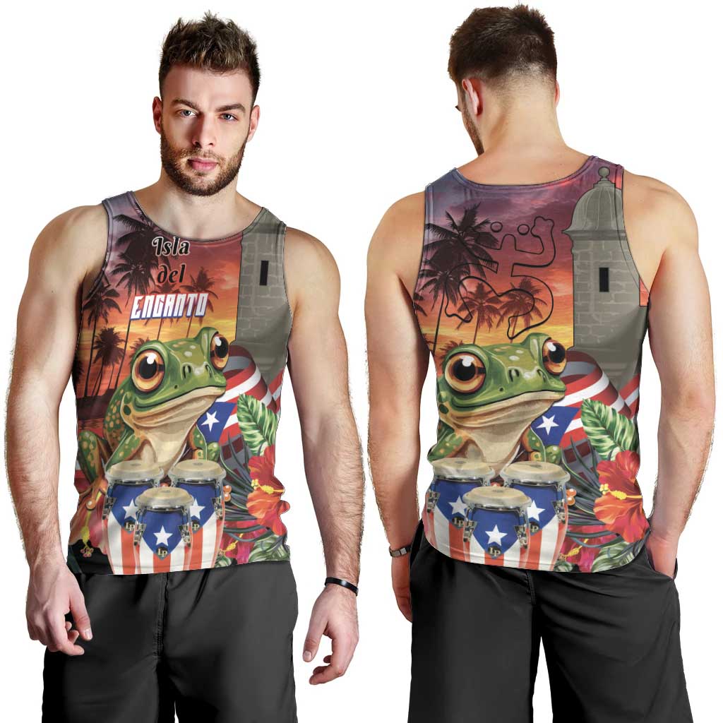 Puerto Rico Coqui Frog Sunset Men Tank Top Isla Del Encanto Tropical Vibe - Wonder Print Shop