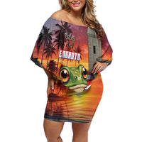 Puerto Rico Coqui Frog Sunset Off Shoulder Short Dress Isla Del Encanto Tropical Vibe - Wonder Print Shop