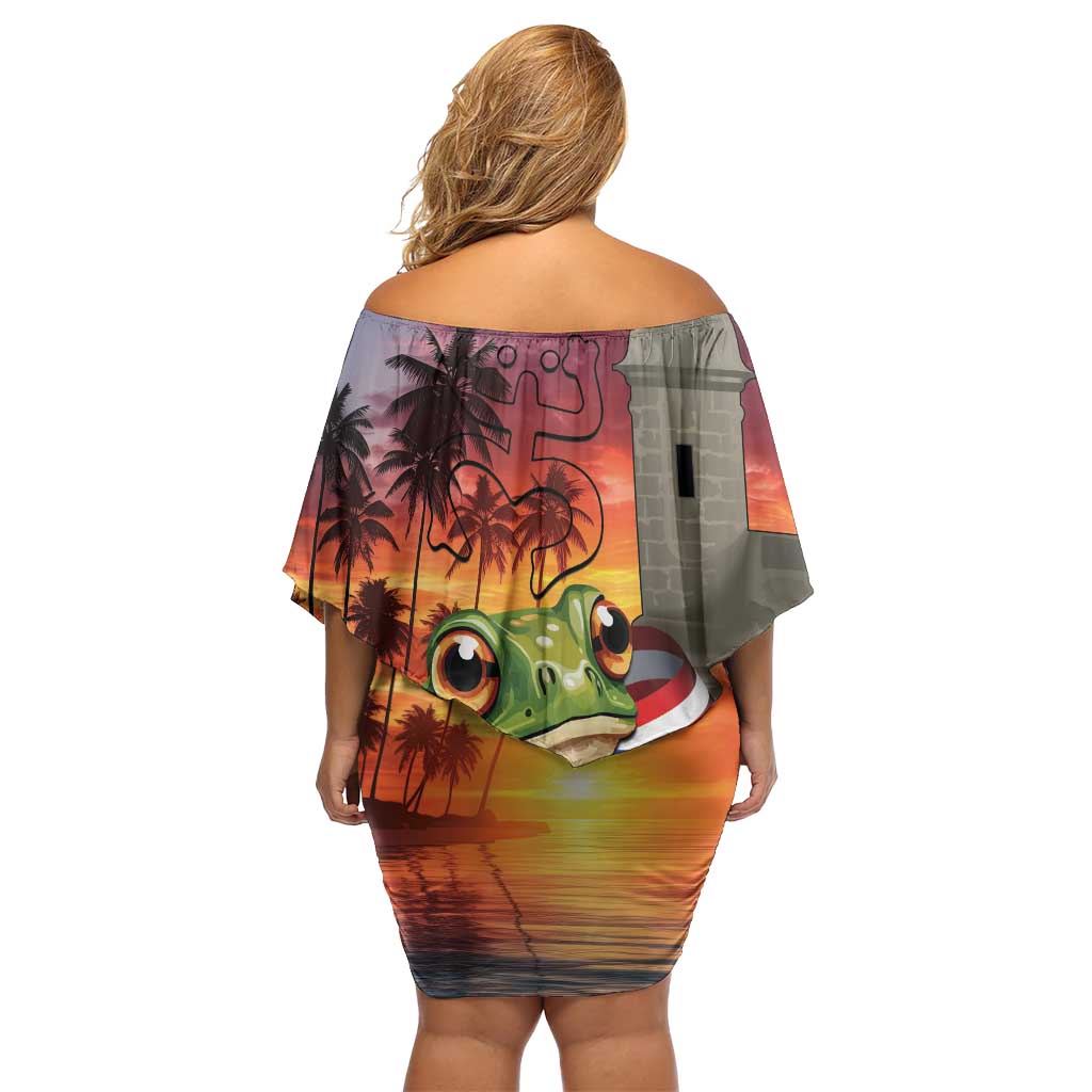 Puerto Rico Coqui Frog Sunset Off Shoulder Short Dress Isla Del Encanto Tropical Vibe - Wonder Print Shop