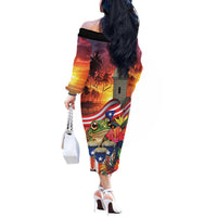 Puerto Rico Coqui Frog Sunset Off The Shoulder Long Sleeve Dress Isla Del Encanto Tropical Vibe - Wonder Print Shop