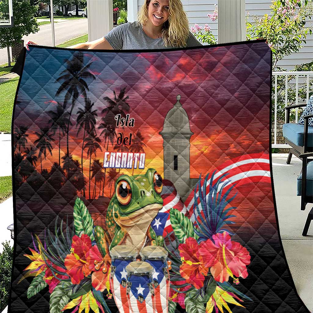 Puerto Rico Coqui Frog Sunset Quilt Isla Del Encanto Tropical Vibe - Wonder Print Shop