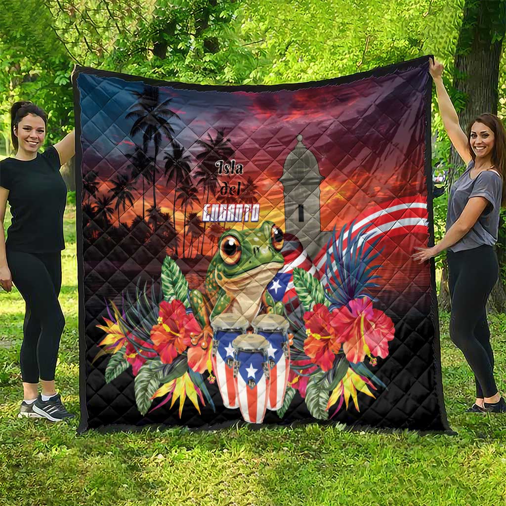 Puerto Rico Coqui Frog Sunset Quilt Isla Del Encanto Tropical Vibe - Wonder Print Shop