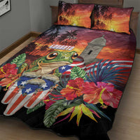 Puerto Rico Coqui Frog Sunset Quilt Bed Set Isla Del Encanto Tropical Vibe - Wonder Print Shop