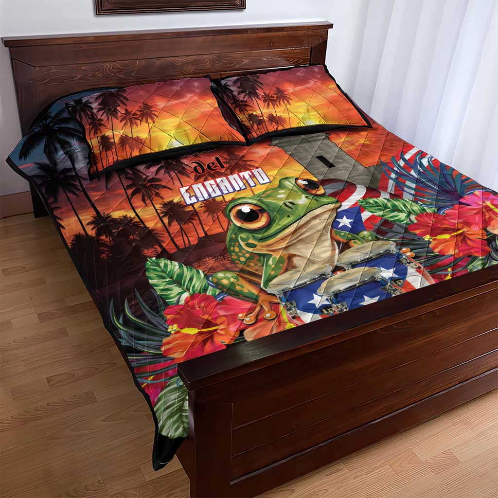 Puerto Rico Coqui Frog Sunset Quilt Bed Set Isla Del Encanto Tropical Vibe - Wonder Print Shop