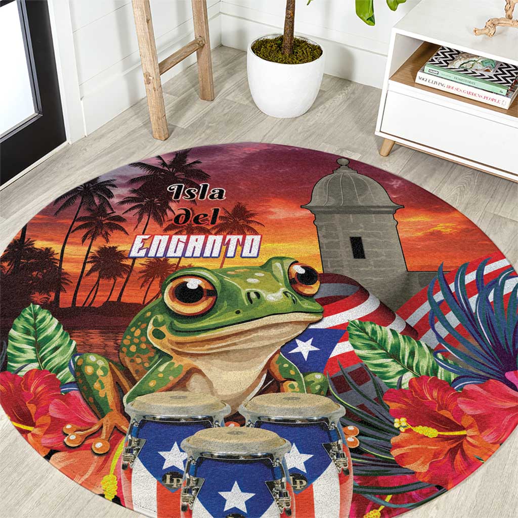 Puerto Rico Coqui Frog Sunset Round Carpet Isla Del Encanto Tropical Vibe - Wonder Print Shop