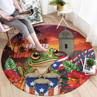 Puerto Rico Coqui Frog Sunset Round Carpet Isla Del Encanto Tropical Vibe - Wonder Print Shop