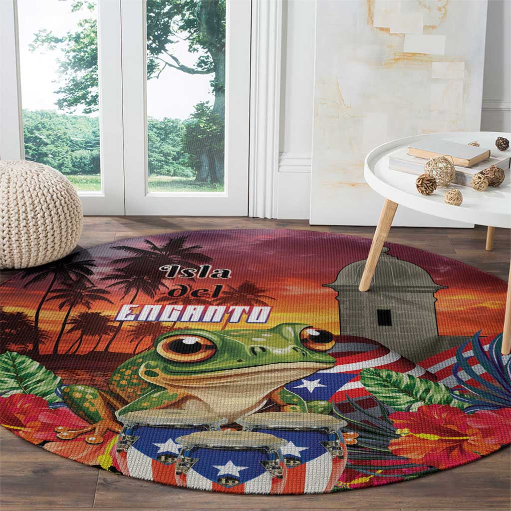 Puerto Rico Coqui Frog Sunset Round Carpet Isla Del Encanto Tropical Vibe - Wonder Print Shop