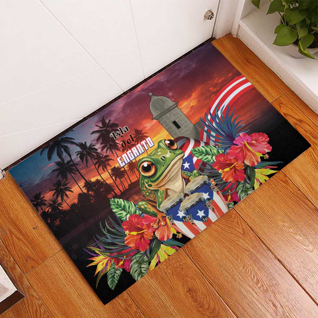 Puerto Rico Coqui Frog Sunset Rubber Doormat Isla Del Encanto Tropical Vibe - Wonder Print Shop