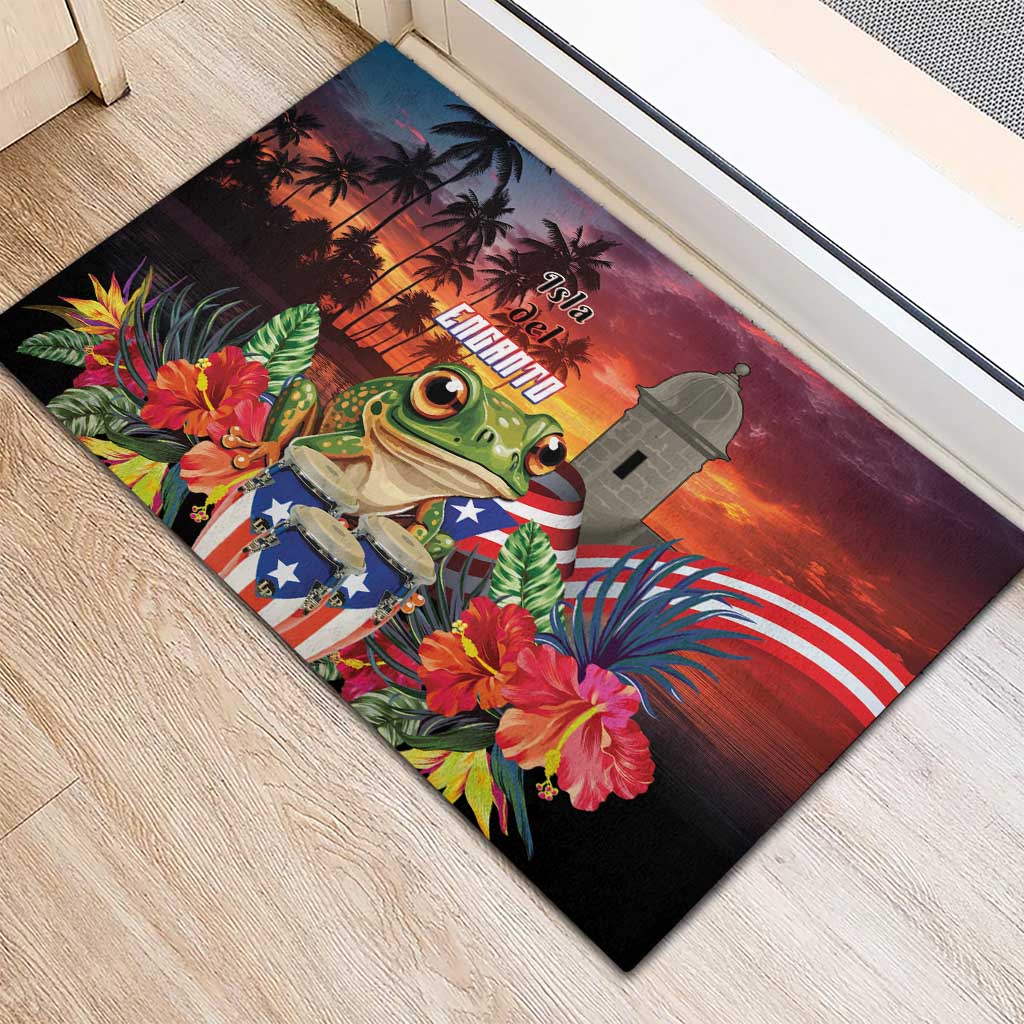 Puerto Rico Coqui Frog Sunset Rubber Doormat Isla Del Encanto Tropical Vibe - Wonder Print Shop