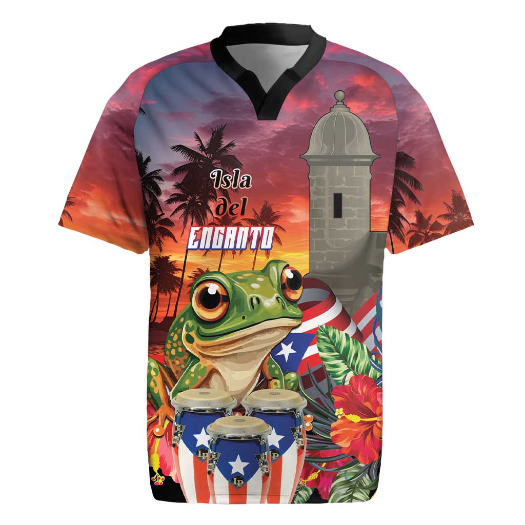 Puerto Rico Coqui Frog Sunset Rugby Jersey Isla Del Encanto Tropical Vibe - Wonder Print Shop