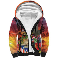 Puerto Rico Coqui Frog Sunset Sherpa Hoodie Isla Del Encanto Tropical Vibe - Wonder Print Shop