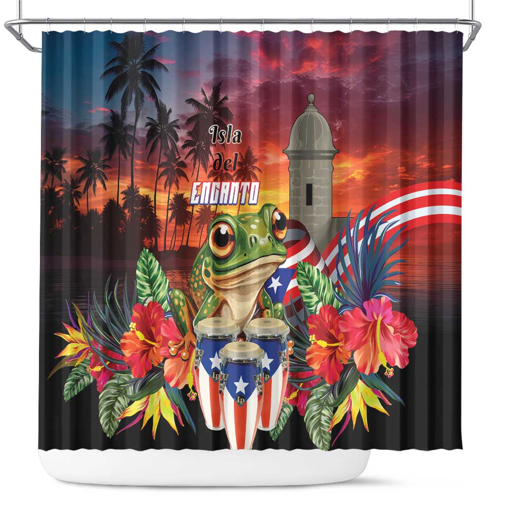 Puerto Rico Coqui Frog Sunset Shower Curtain Isla Del Encanto Tropical Vibe - Wonder Print Shop
