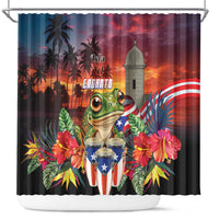 Puerto Rico Coqui Frog Sunset Shower Curtain Isla Del Encanto Tropical Vibe - Wonder Print Shop