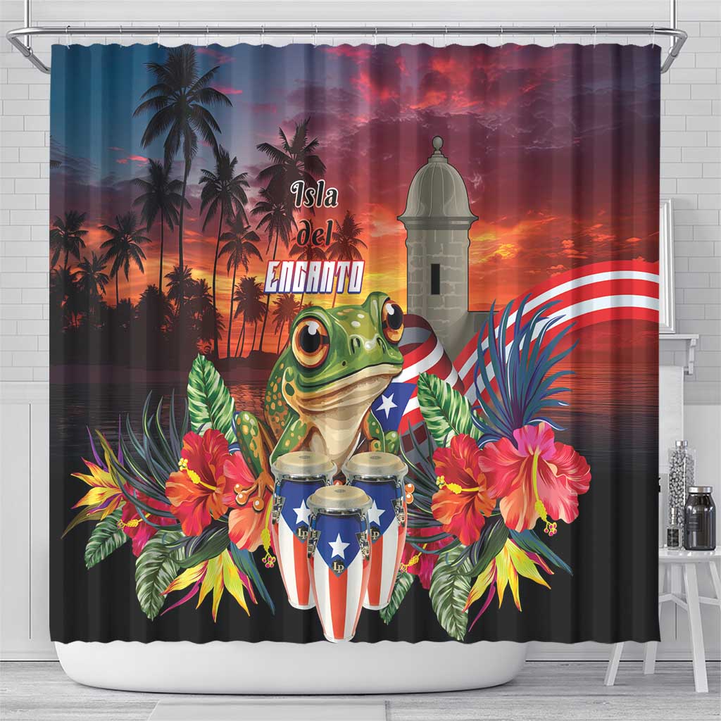 Puerto Rico Coqui Frog Sunset Shower Curtain Isla Del Encanto Tropical Vibe - Wonder Print Shop