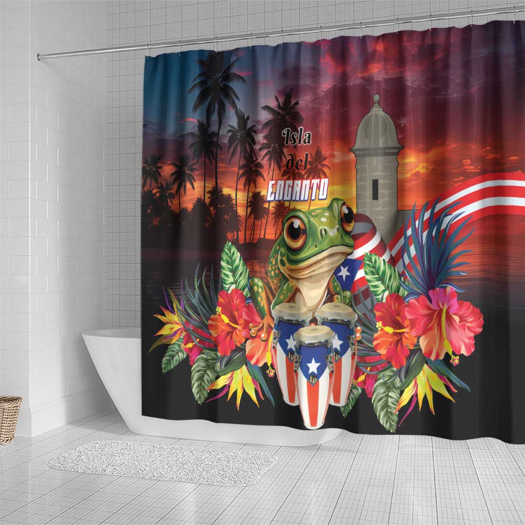 Puerto Rico Coqui Frog Sunset Shower Curtain Isla Del Encanto Tropical Vibe - Wonder Print Shop