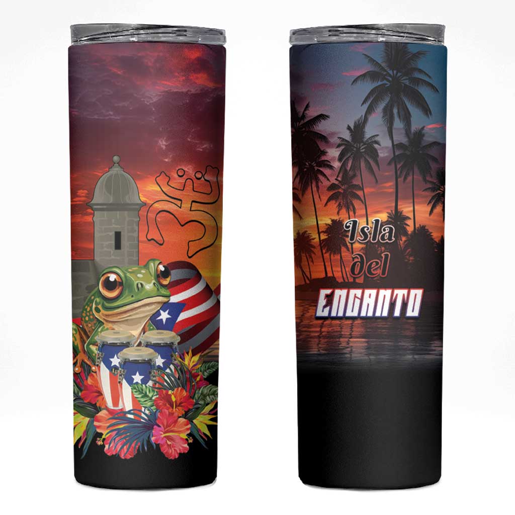 Puerto Rico Coqui Frog Sunset Skinny Tumbler Isla Del Encanto Tropical Vibe - Wonder Print Shop