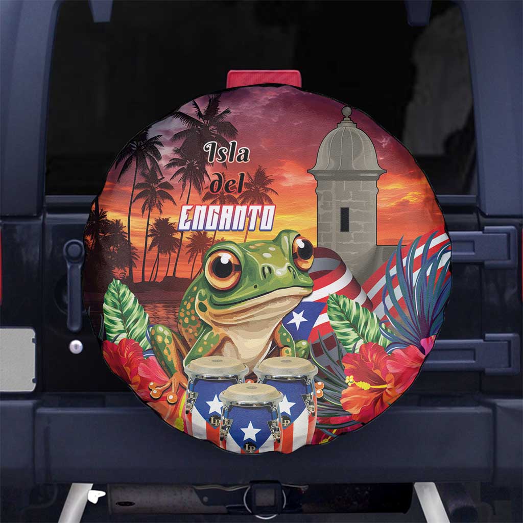Puerto Rico Coqui Frog Sunset Spare Tire Cover Isla Del Encanto Tropical Vibe - Wonder Print Shop