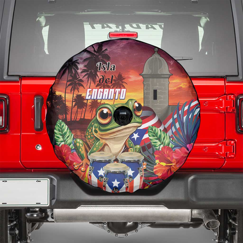 Puerto Rico Coqui Frog Sunset Spare Tire Cover Isla Del Encanto Tropical Vibe - Wonder Print Shop