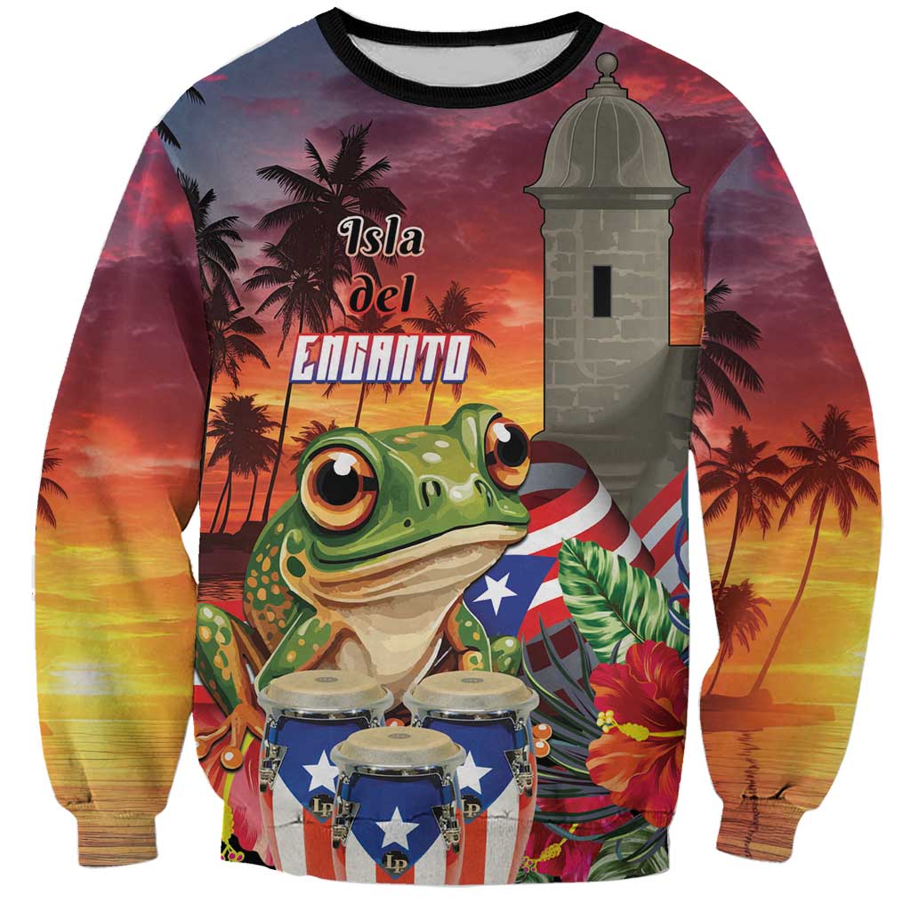 Puerto Rico Coqui Frog Sunset Sweatshirt Isla Del Encanto Tropical Vibe - Wonder Print Shop