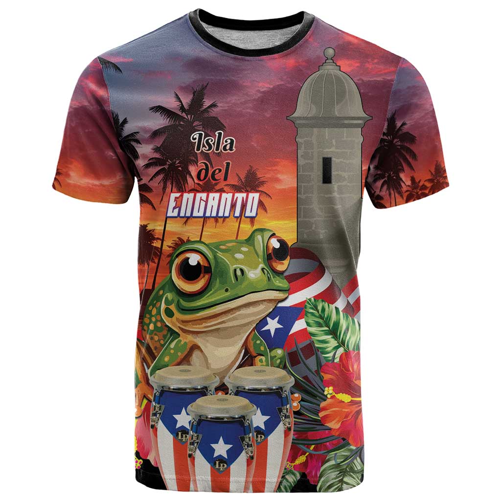 Puerto Rico Coqui Frog Sunset T Shirt Isla Del Encanto Tropical Vibe - Wonder Print Shop