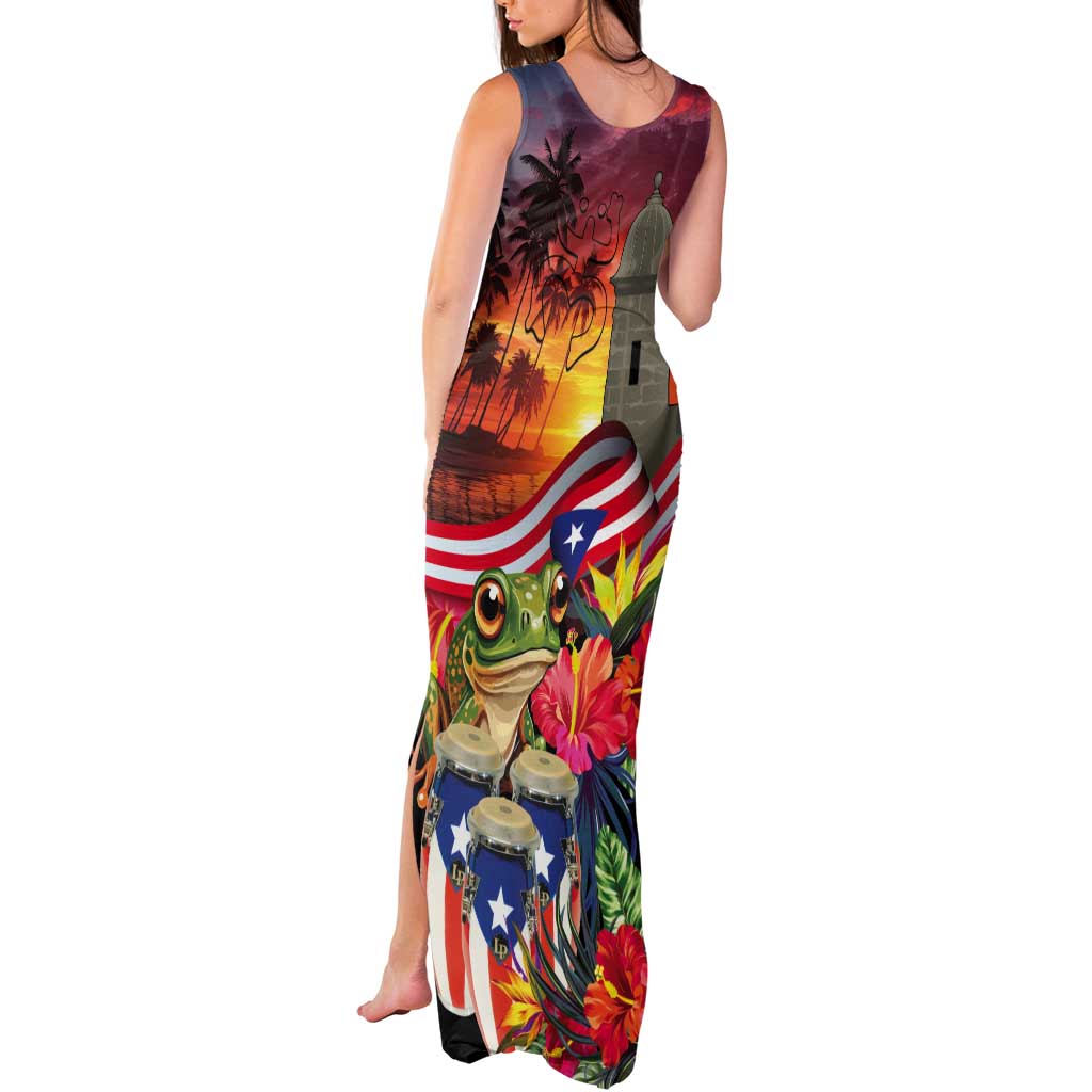 Puerto Rico Coqui Frog Sunset Tank Maxi Dress Isla Del Encanto Tropical Vibe - Wonder Print Shop