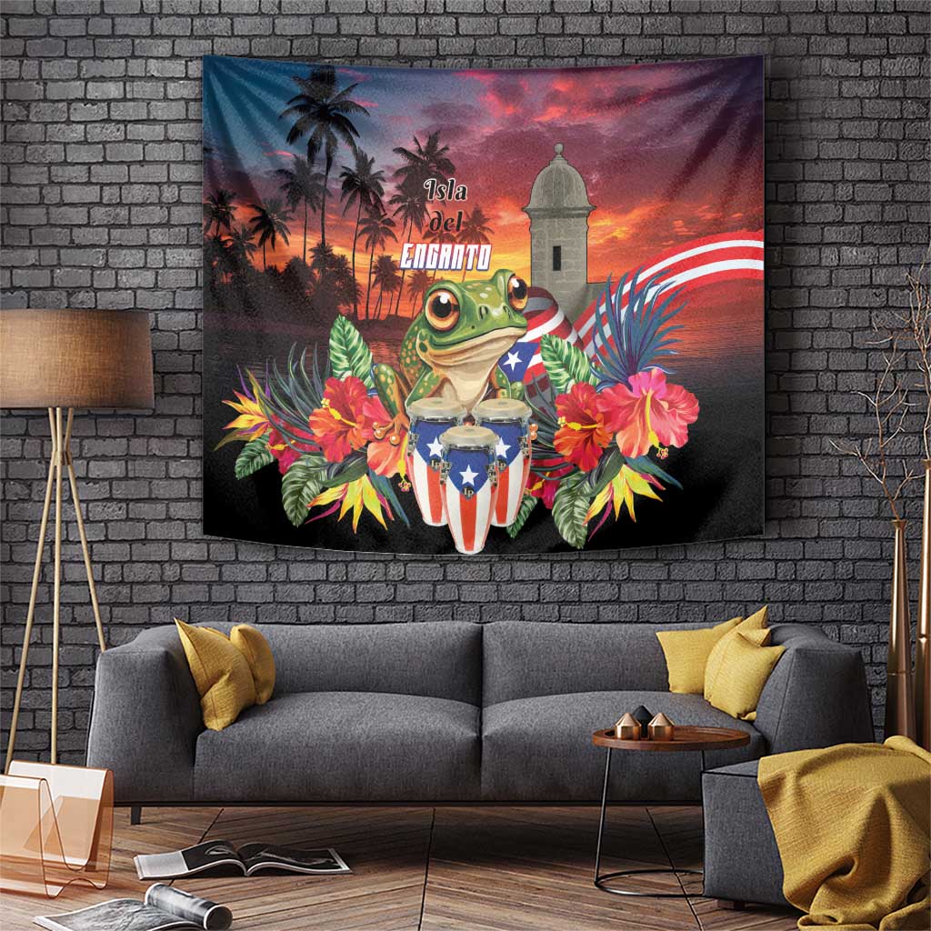 Puerto Rico Coqui Frog Sunset Tapestry Isla Del Encanto Tropical Vibe - Wonder Print Shop