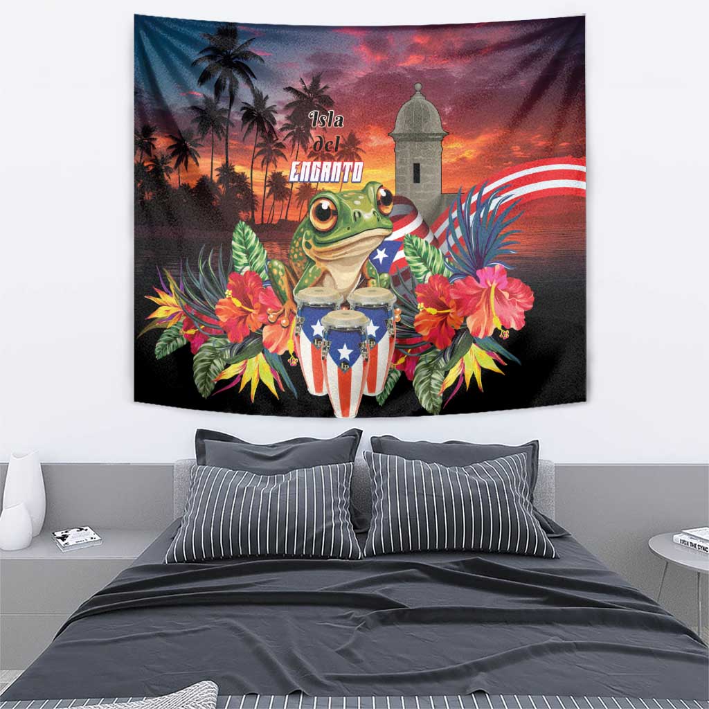 Puerto Rico Coqui Frog Sunset Tapestry Isla Del Encanto Tropical Vibe - Wonder Print Shop