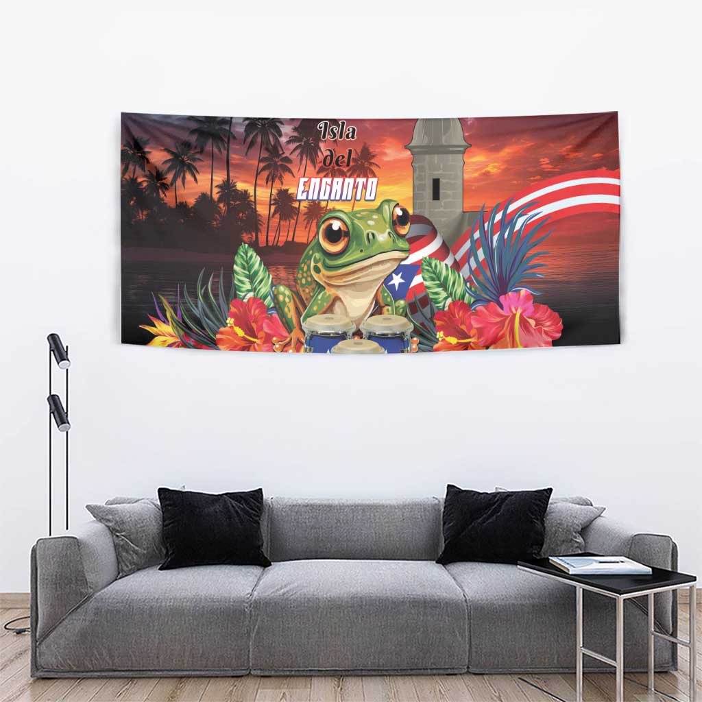 Puerto Rico Coqui Frog Sunset Tapestry Isla Del Encanto Tropical Vibe - Wonder Print Shop