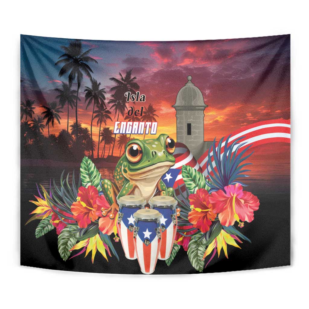 Puerto Rico Coqui Frog Sunset Tapestry Isla Del Encanto Tropical Vibe - Wonder Print Shop