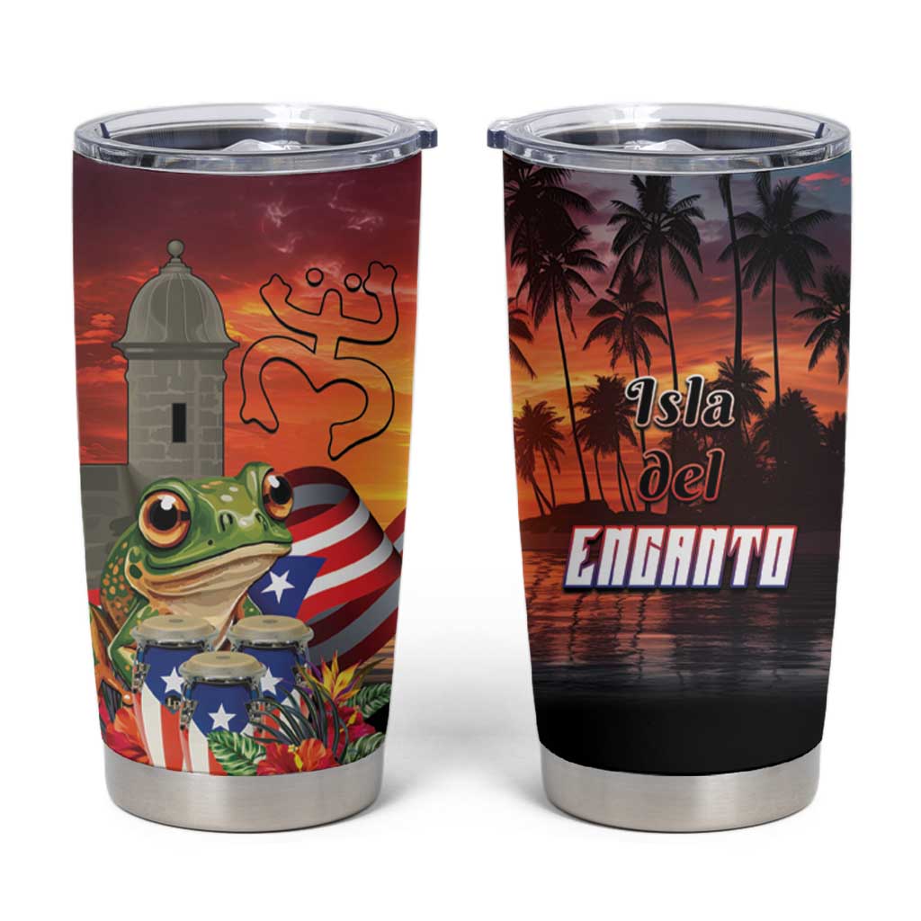 Puerto Rico Coqui Frog Sunset Tumbler Cup Isla Del Encanto Tropical Vibe - Wonder Print Shop