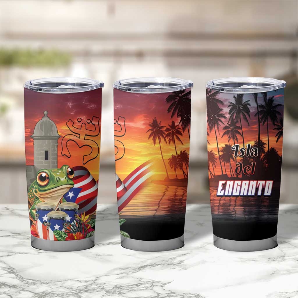 Puerto Rico Coqui Frog Sunset Tumbler Cup Isla Del Encanto Tropical Vibe - Wonder Print Shop
