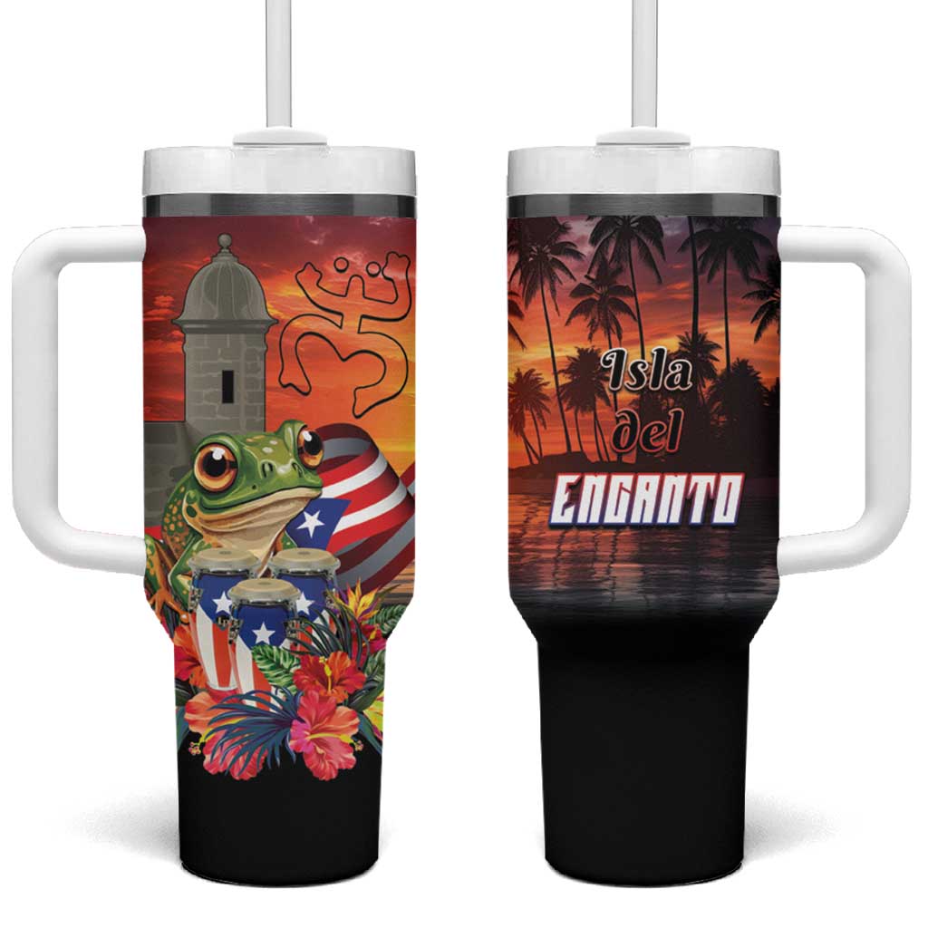 Puerto Rico Coqui Frog Sunset Tumbler With Handle Isla Del Encanto Tropical Vibe - Wonder Print Shop