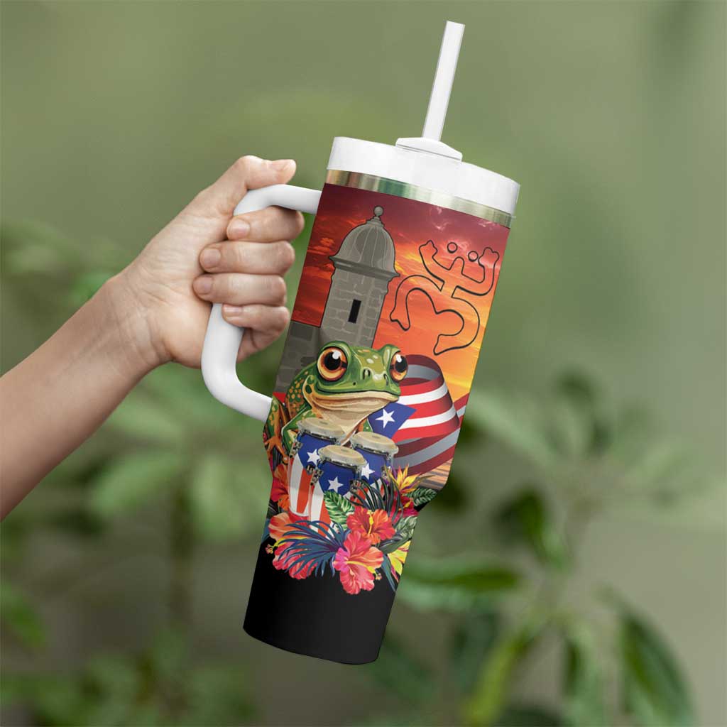 Puerto Rico Coqui Frog Sunset Tumbler With Handle Isla Del Encanto Tropical Vibe - Wonder Print Shop