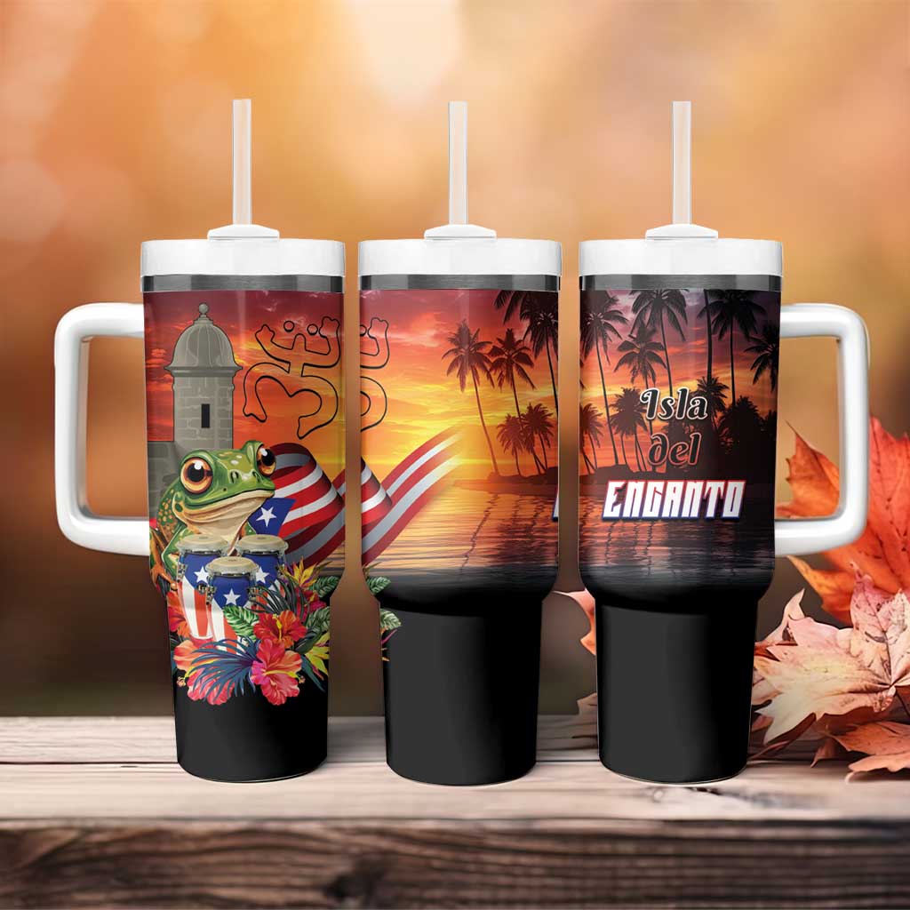 Puerto Rico Coqui Frog Sunset Tumbler With Handle Isla Del Encanto Tropical Vibe - Wonder Print Shop