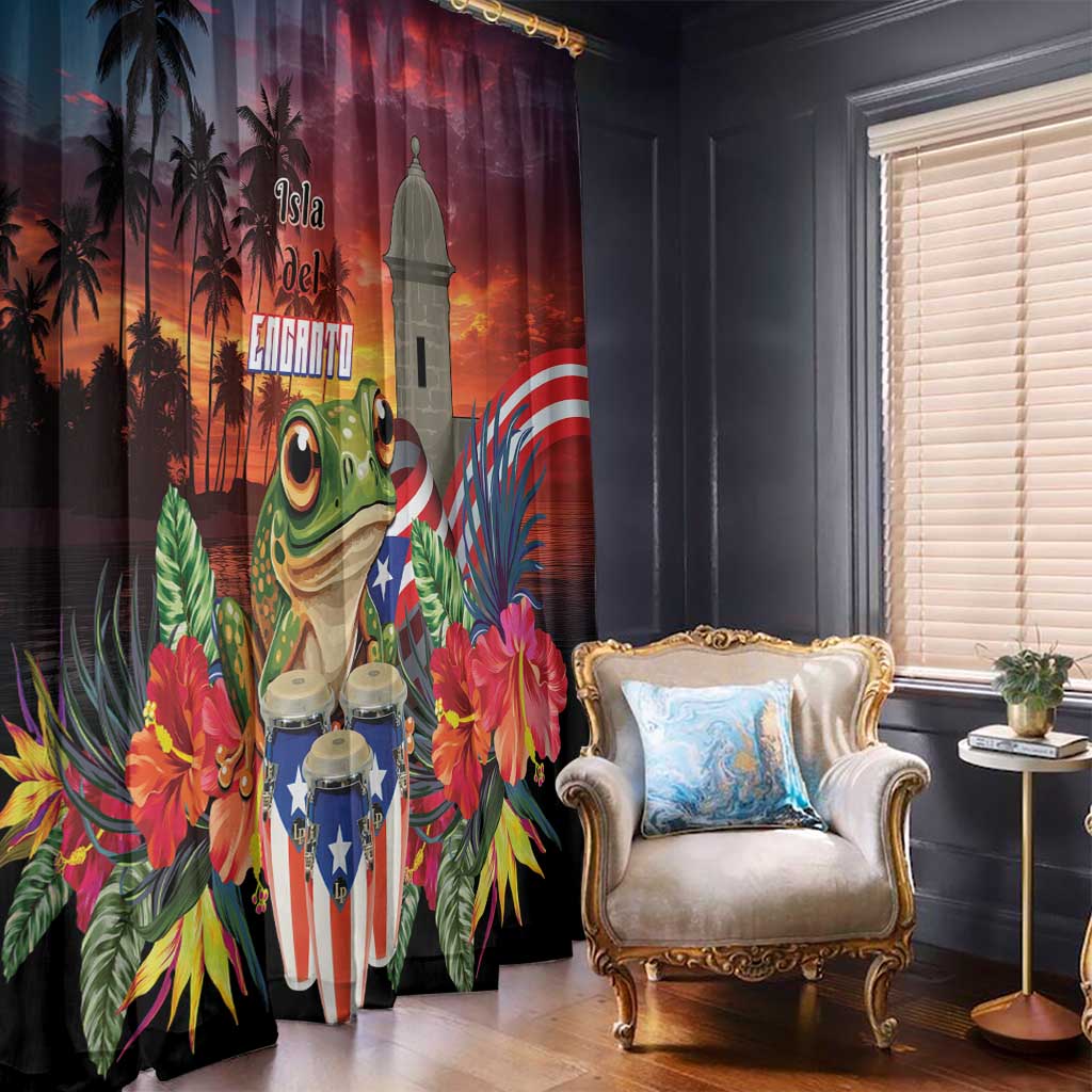 Puerto Rico Coqui Frog Sunset Window Curtain Isla Del Encanto Tropical Vibe - Wonder Print Shop