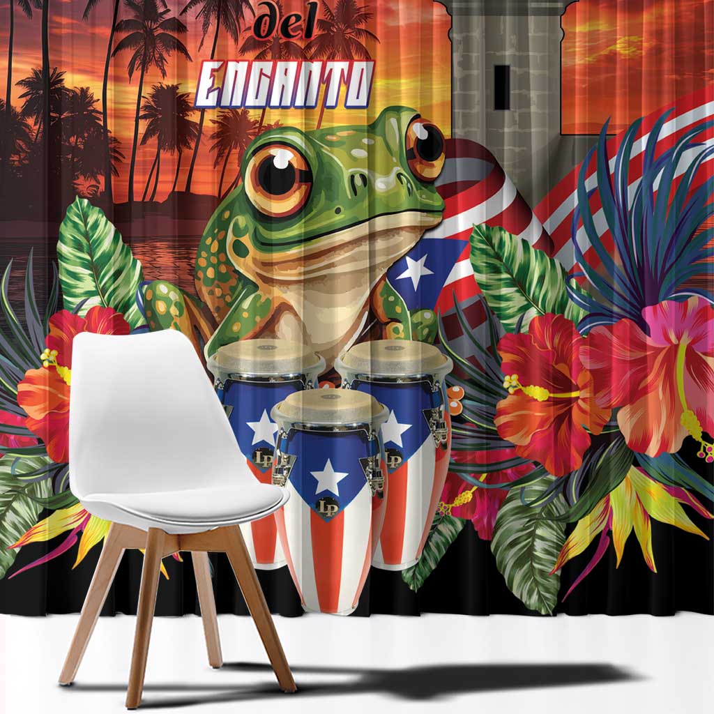 Puerto Rico Coqui Frog Sunset Window Curtain Isla Del Encanto Tropical Vibe - Wonder Print Shop