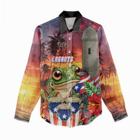 Puerto Rico Coqui Frog Sunset Women Casual Shirt Isla Del Encanto Tropical Vibe - Wonder Print Shop