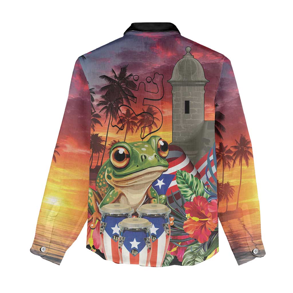 Puerto Rico Coqui Frog Sunset Women Casual Shirt Isla Del Encanto Tropical Vibe - Wonder Print Shop