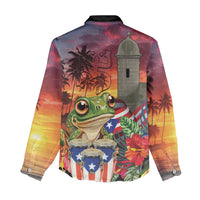 Puerto Rico Coqui Frog Sunset Women Casual Shirt Isla Del Encanto Tropical Vibe - Wonder Print Shop