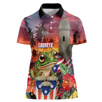 Puerto Rico Coqui Frog Sunset Women Polo Shirt Isla Del Encanto Tropical Vibe - Wonder Print Shop