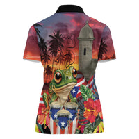 Puerto Rico Coqui Frog Sunset Women Polo Shirt Isla Del Encanto Tropical Vibe - Wonder Print Shop