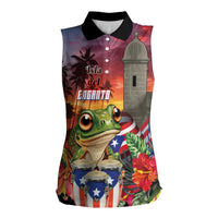 Puerto Rico Coqui Frog Sunset Women Sleeveless Polo Shirt Isla Del Encanto Tropical Vibe - Wonder Print Shop