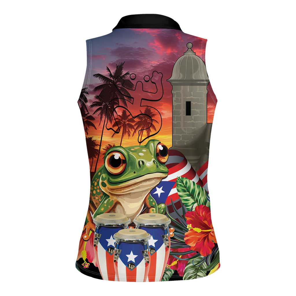 Puerto Rico Coqui Frog Sunset Women Sleeveless Polo Shirt Isla Del Encanto Tropical Vibe - Wonder Print Shop