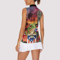 Puerto Rico Coqui Frog Sunset Women Sleeveless Polo Shirt Isla Del Encanto Tropical Vibe - Wonder Print Shop