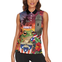 Puerto Rico Coqui Frog Sunset Women Sleeveless Polo Shirt Isla Del Encanto Tropical Vibe - Wonder Print Shop