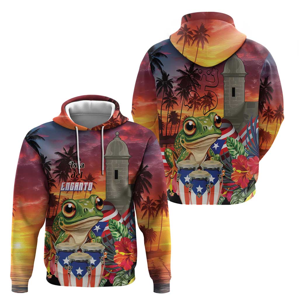 Puerto Rico Coqui Frog Sunset Zip Hoodie Isla Del Encanto Tropical Vibe - Wonder Print Shop